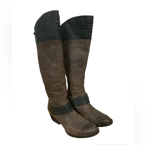 Born Womens Brown Leather Zip Knee High Tall Boots Size 8/39 - Picture 1 of 12